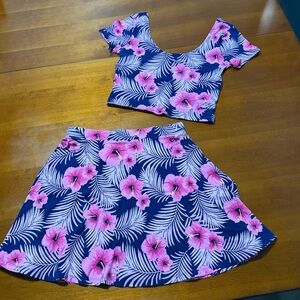 PINK Floral Crop Top and Skirt Set